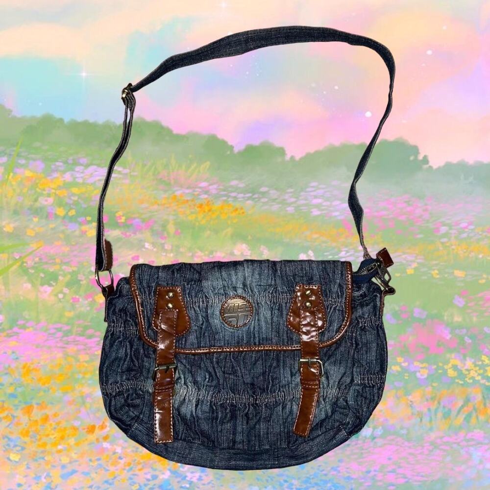 Rare miss sixty ruched denim cross body bag